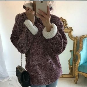 SHEEPY Eggplant Sherpa Half Zip Jacket